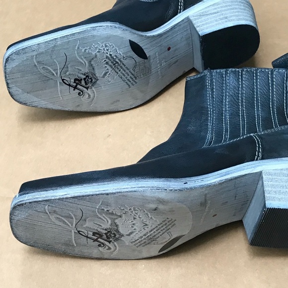 #0998 Free People Sz 6 Leather Square Toe Western Ankle Boots | Blue | NWOT - Picture 11 of 14